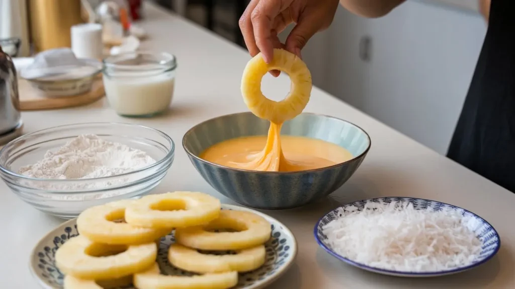 fried pineapple with coconut crust