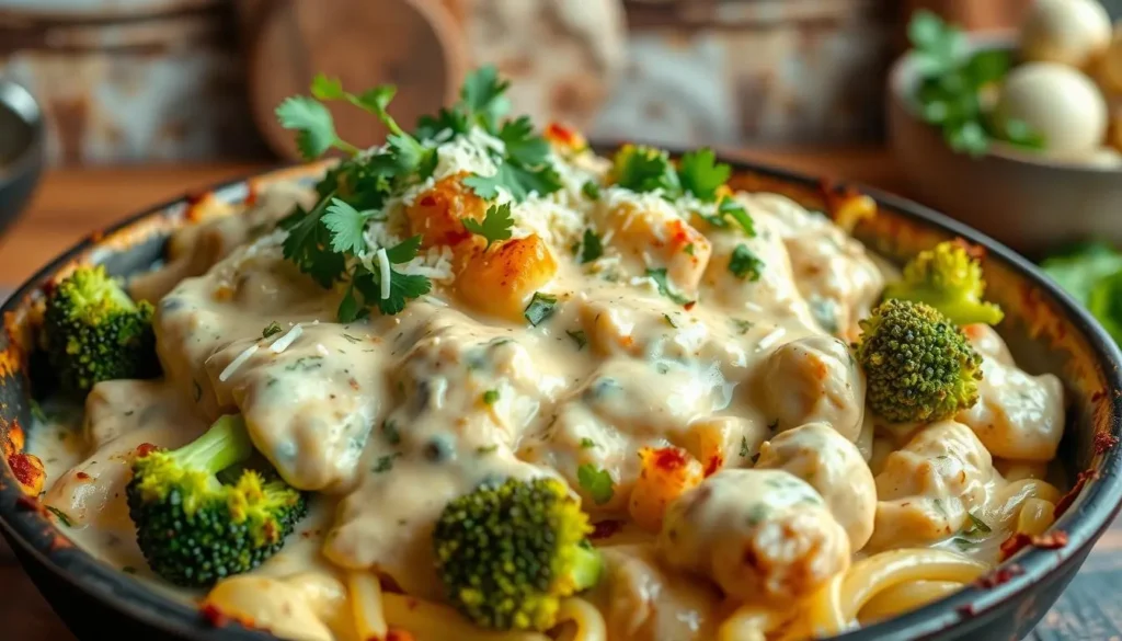 Chicken and broccoli alfredo bake