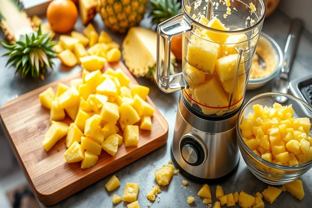 Turn pineapple chunks into crushed pineapple

