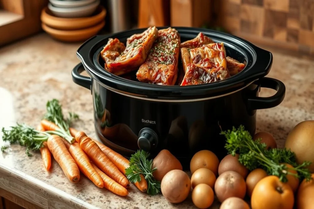 frozen ribs in the crock pot
