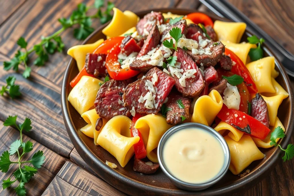 philly cheesesteak tortellini pasta