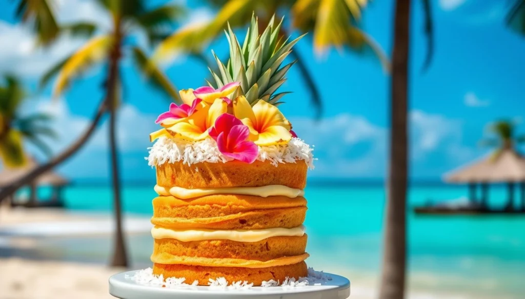 Hawaiian pineapple cake topped with caramelized pineapple rings and a moist cake base