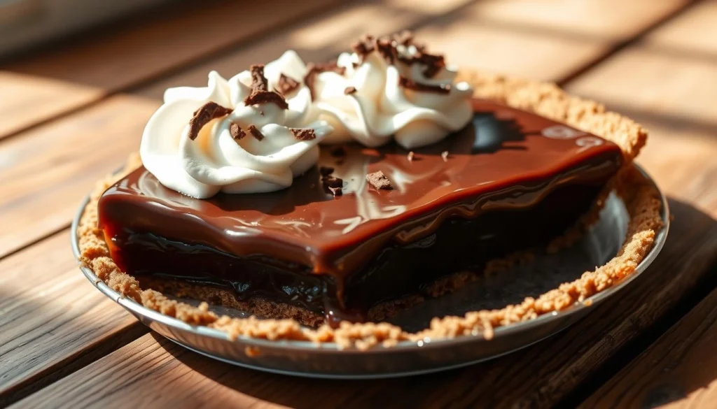 No-bake Jello chocolate pudding pie with a creamy filling and a crisp crust