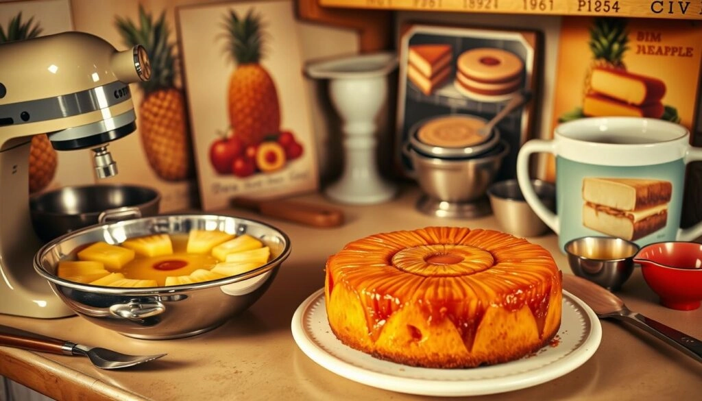 Pineapple upside down cake shot with pineapple garnish.