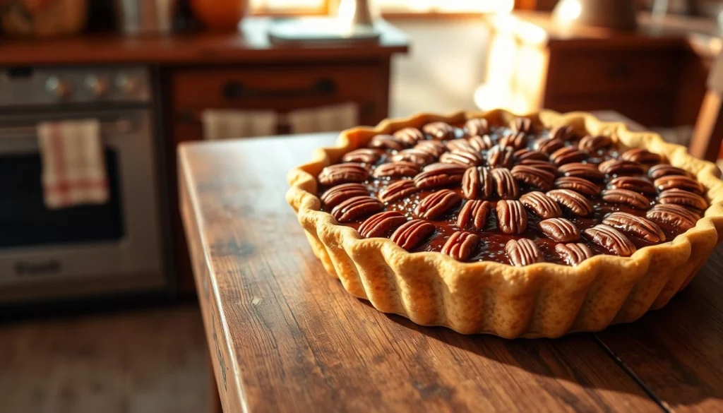 Classic Southern pecan pie with golden crust and rich pecan filling