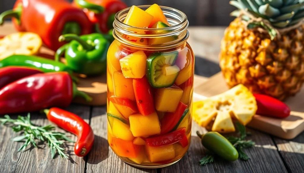 A jar of Hawaiian Cowboy Candy – a sweet and spicy jalapeño relish.